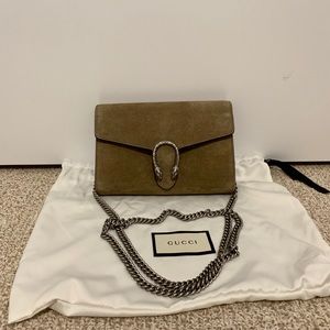 New Gucci taupe suede Dionysus mini chain bag woc